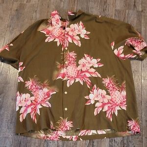 Tommy Bahama Olive and Pink Tropical Print Shirt